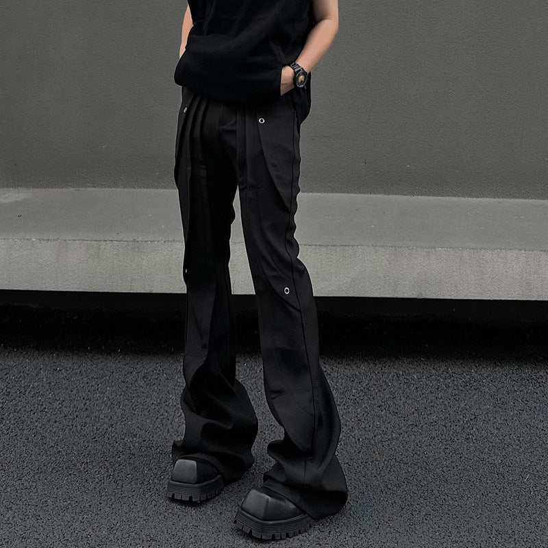 Rivet Design Casual Pants High Waist Crimp Stitching Loose Cargo Trousers - Black / M