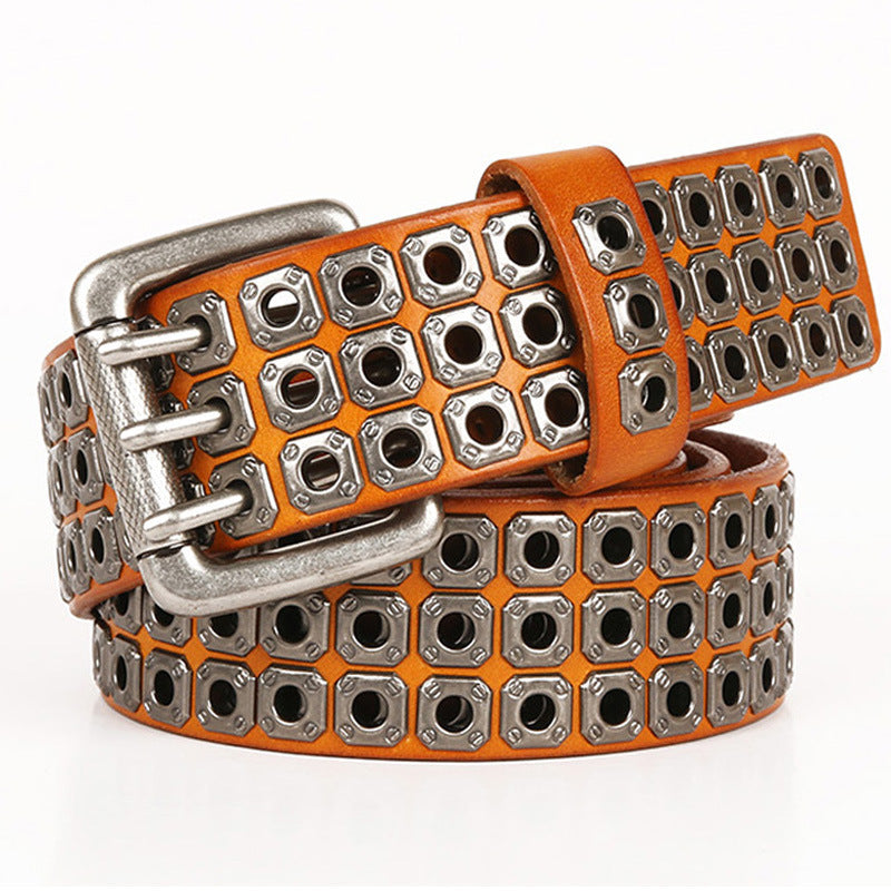 New Corns Hollow Rivet Men’s Leather Belt