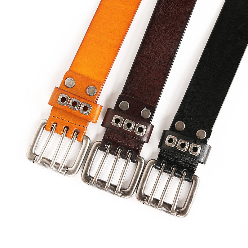 New Corns Hollow Rivet Men’s Leather Belt