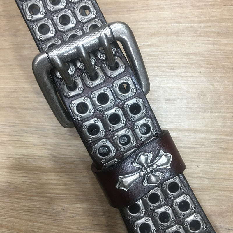 New Corns Hollow Rivet Men’s Leather Belt - Meson / 125cm