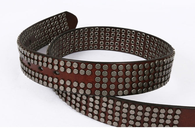 New Five-row Small Rivet White Pin Buckle Leather Belt