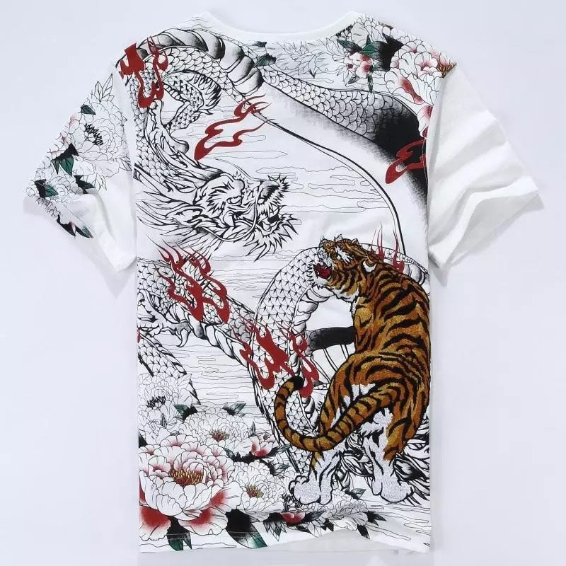Embroidered tiger short sleeve - White / XXL