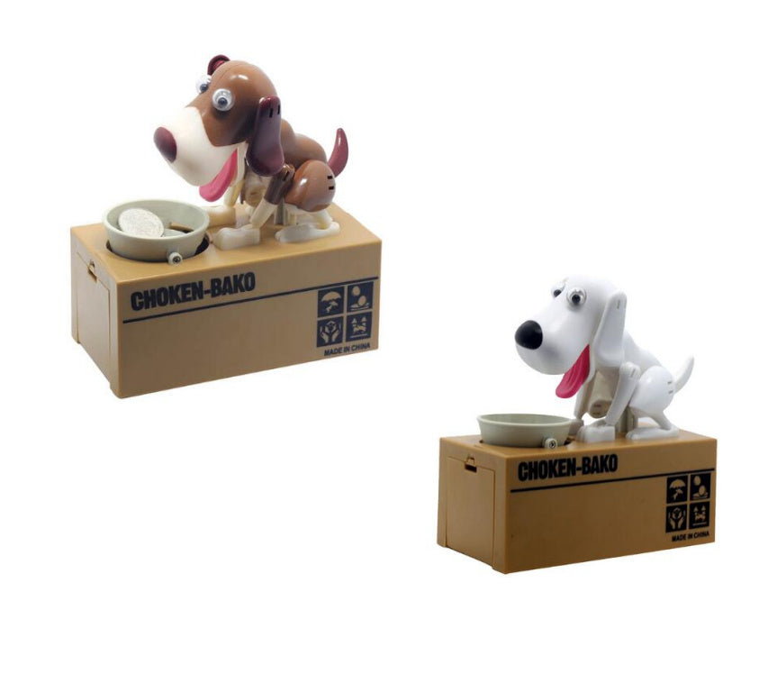 Piggy bank Robotic Dog Bank Canine Money Box Doggy Coin Bank - White + browmwhite