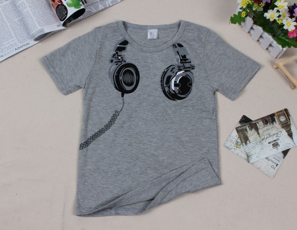 Children’s Short-sleeved T-shirt With Earplugs Pattern - Grey / 90cm