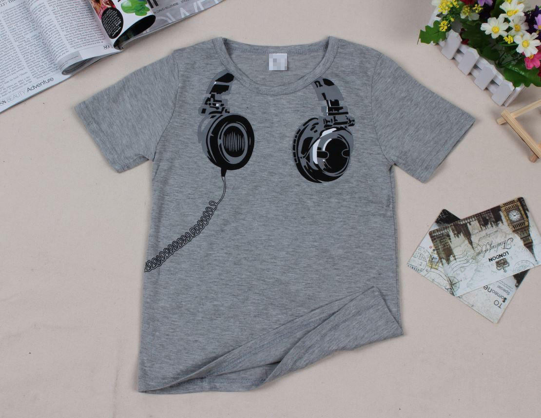 Children’s Short-sleeved T-shirt With Earplugs Pattern - Grey / 90cm