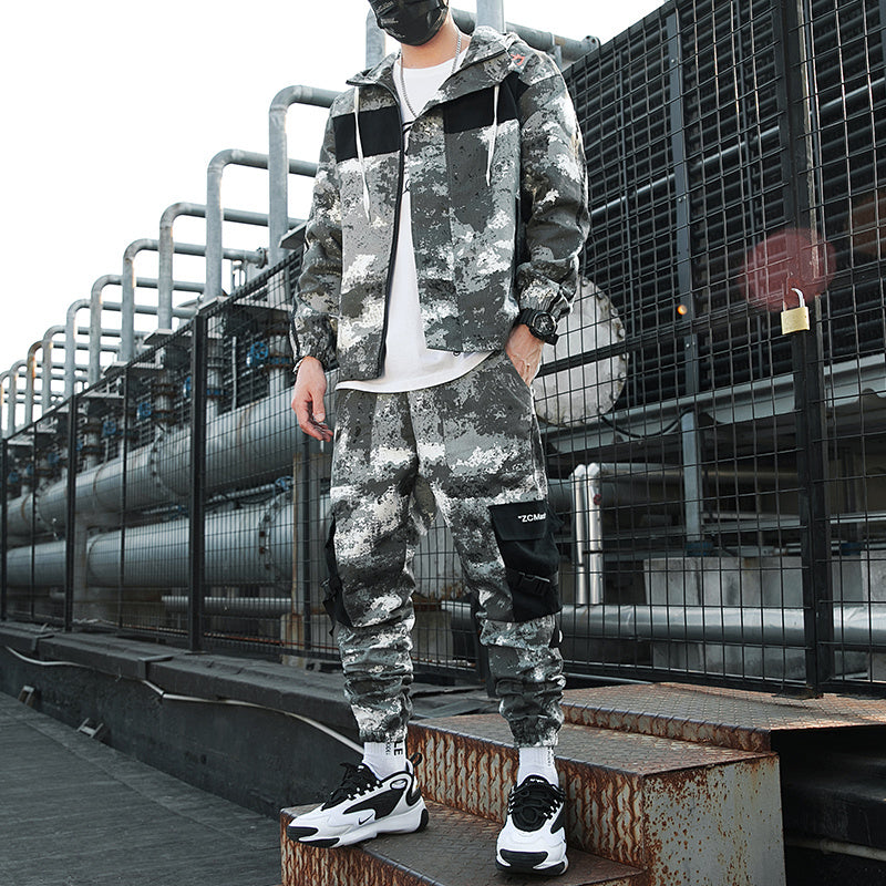 Men’s loose tooling camouflage Jacket Suit - Army Green / XL
