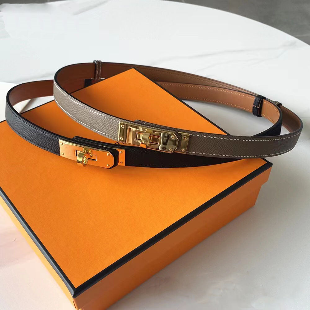 Rotating Buckle Leather Thin Belt All-match Women’s Belt