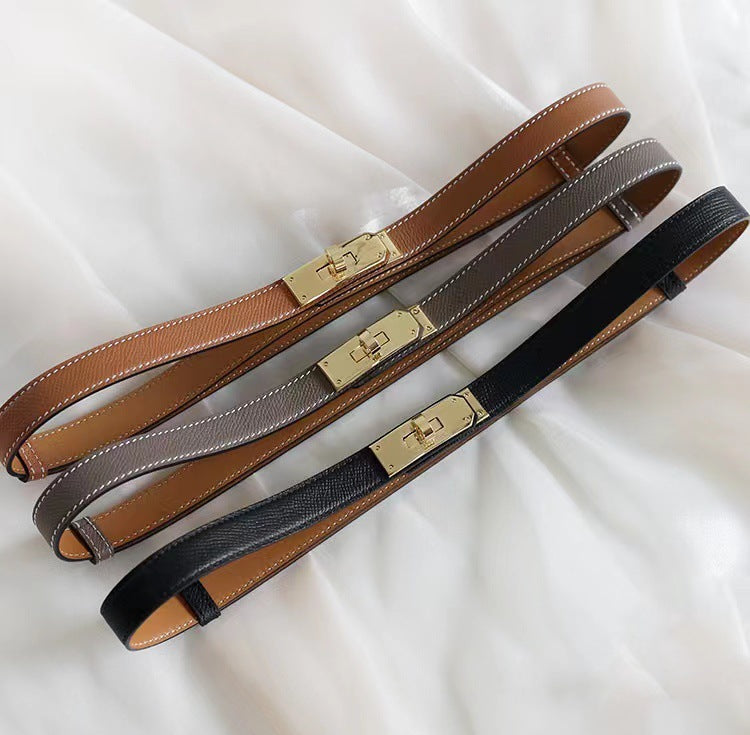 Rotating Buckle Leather Thin Belt All-match Women’s Belt