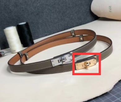 Rotating Buckle Leather Thin Belt All-match Women’s Belt - Elephant Gray Gold Buckle / One Size
