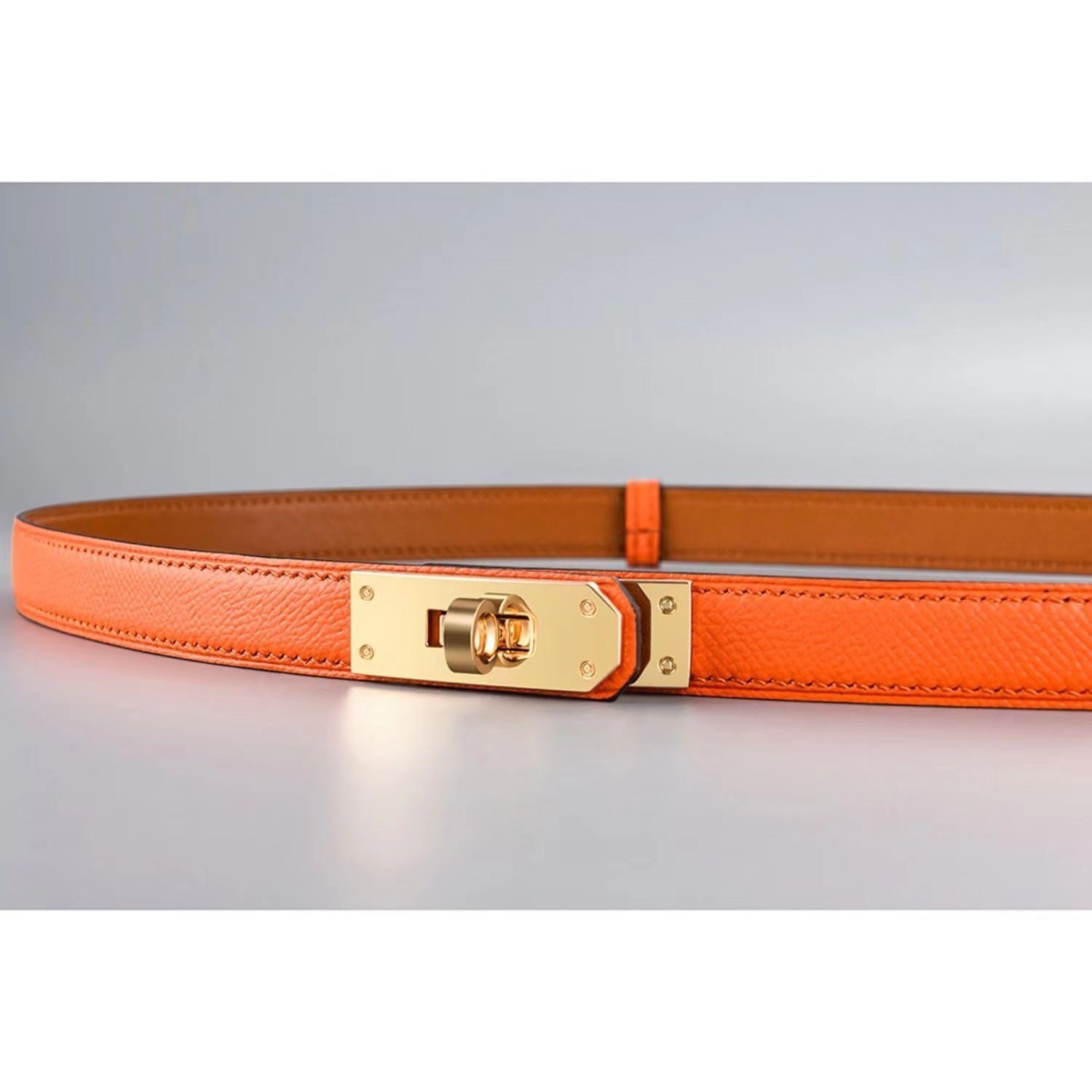 Rotating Buckle Leather Thin Belt All-match Women’s Belt - Orange Gold Buckle / One Size