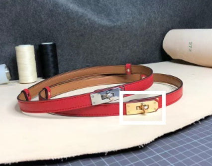 Rotating Buckle Leather Thin Belt All-match Women’s Belt - Red Gold Buckle / One Size
