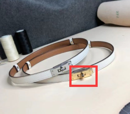 Rotating Buckle Leather Thin Belt All-match Women’s Belt - White Gold Buckle / One Size