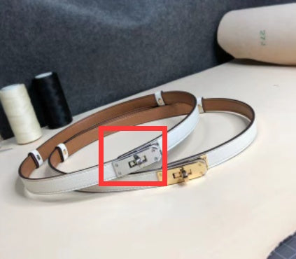 Rotating Buckle Leather Thin Belt All-match Women’s Belt - White Silver Buckle / One Size