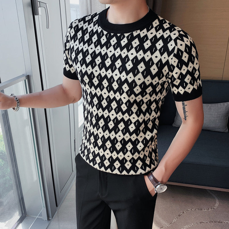 Round Neck Breathable Casual Slim Korean Style Bottoming T-shirt Half Sleeve Sweater - Black / M