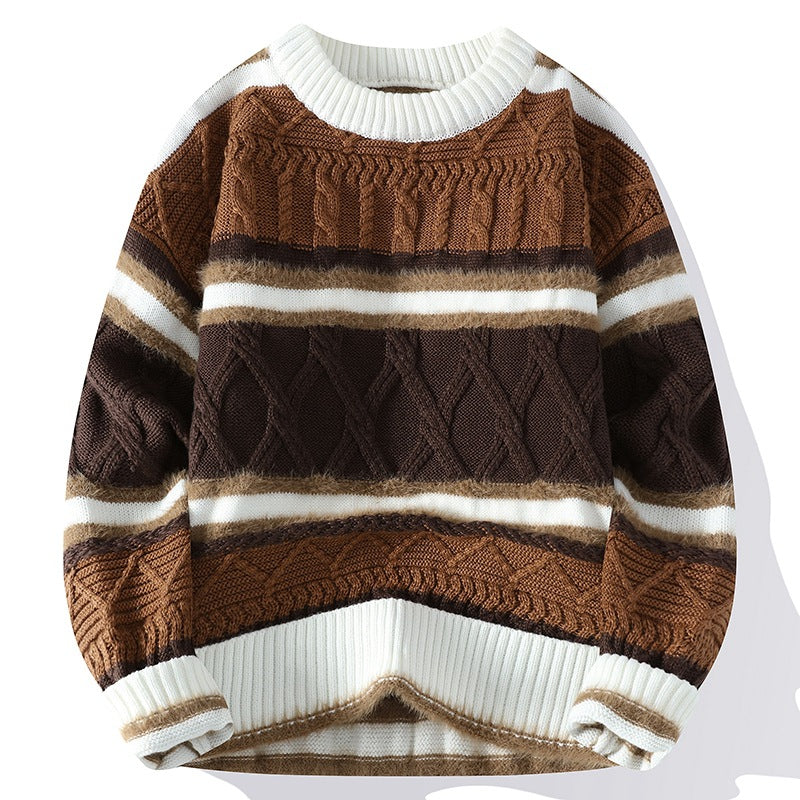 Round Neck Men’s Casual Sweater - White Coffee / 165