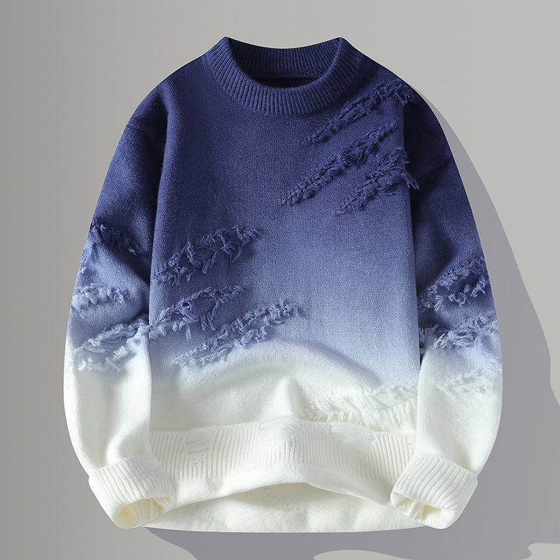 Round Neck Pullover Personalized Gradient Sweater - Blue / M