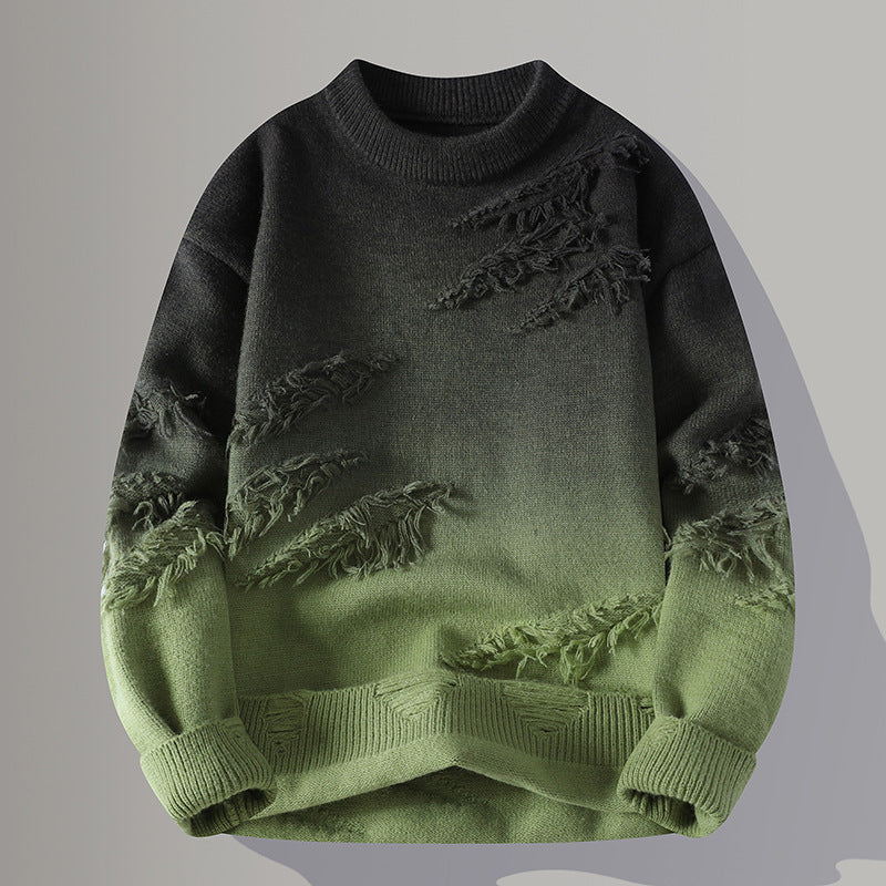 Round Neck Pullover Personalized Gradient Sweater - Green / M