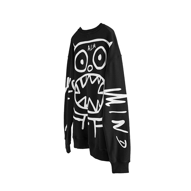 Round Neck Versatile Couple Outfit Top Casual Loose Sweater - Black / S