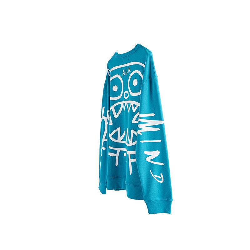 Round Neck Versatile Couple Outfit Top Casual Loose Sweater - Blue / S