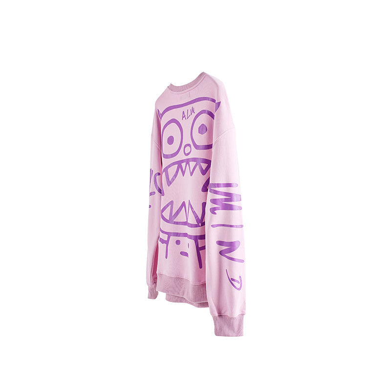 Round Neck Versatile Couple Outfit Top Casual Loose Sweater - Pink / S