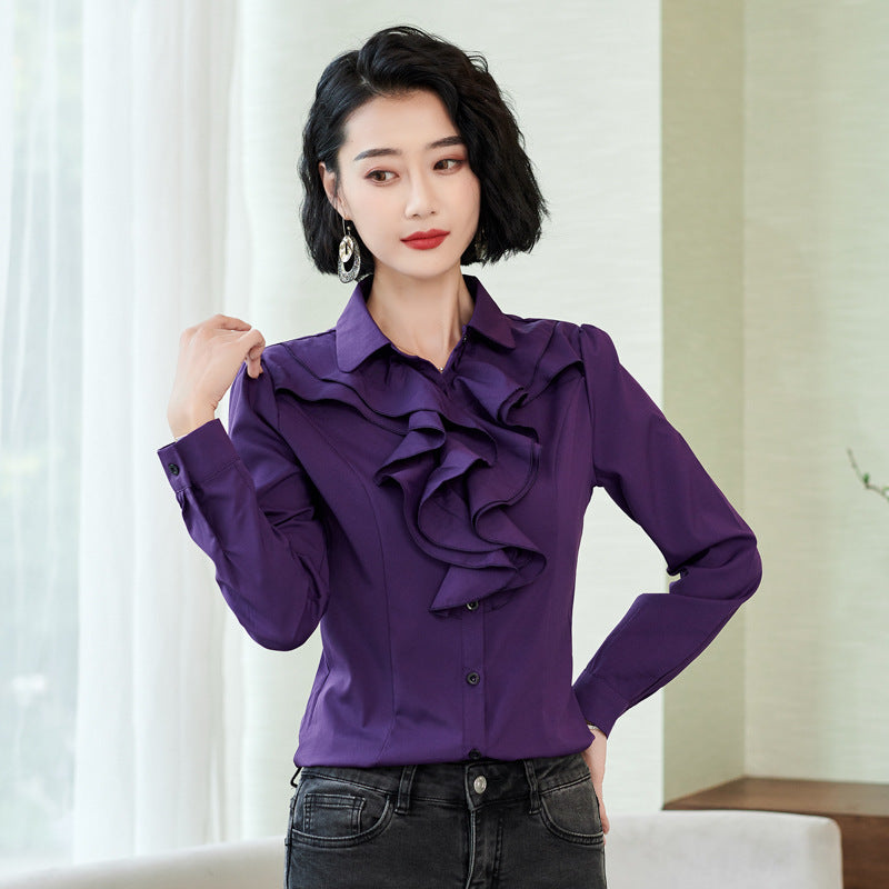 Women’s Shirt Long Sleeve Casual Ruffles Business Shirt