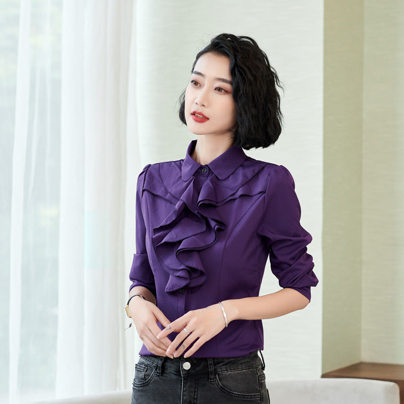 Women’s Shirt Long Sleeve Casual Ruffles Business Shirt