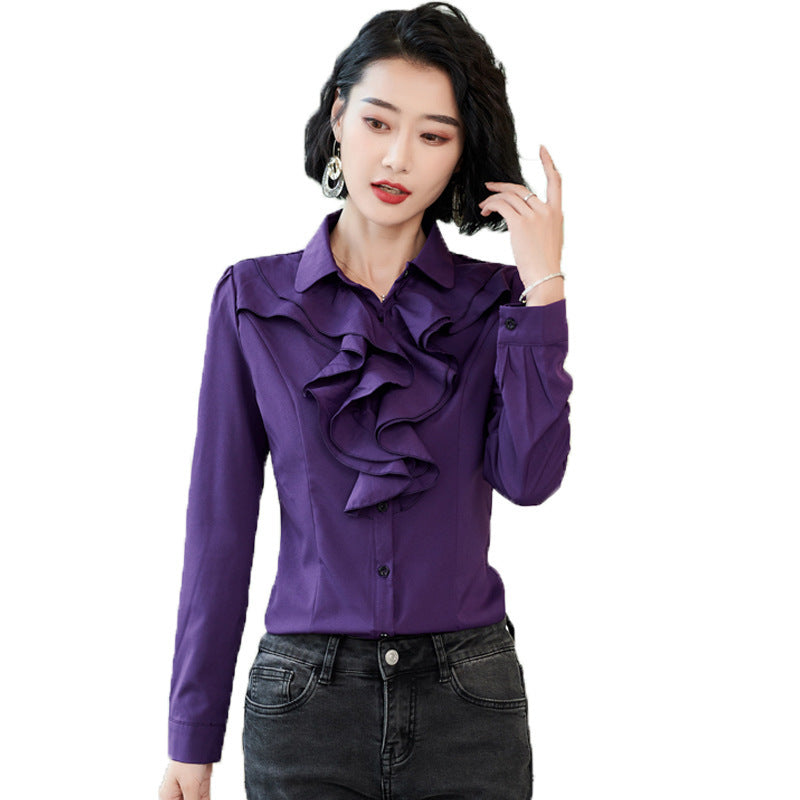 Women’s Shirt Long Sleeve Casual Ruffles Business Shirt