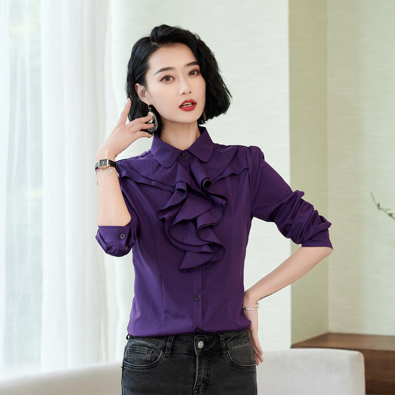 Women’s Shirt Long Sleeve Casual Ruffles Business Shirt