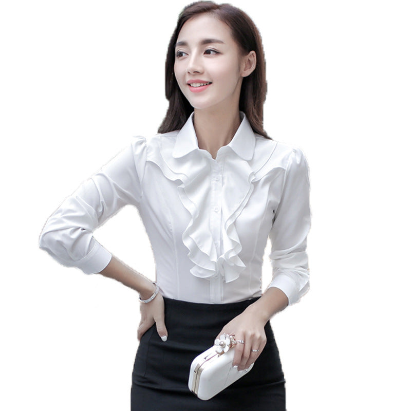 Women’s Shirt Long Sleeve Casual Ruffles Business Shirt - Beige / S