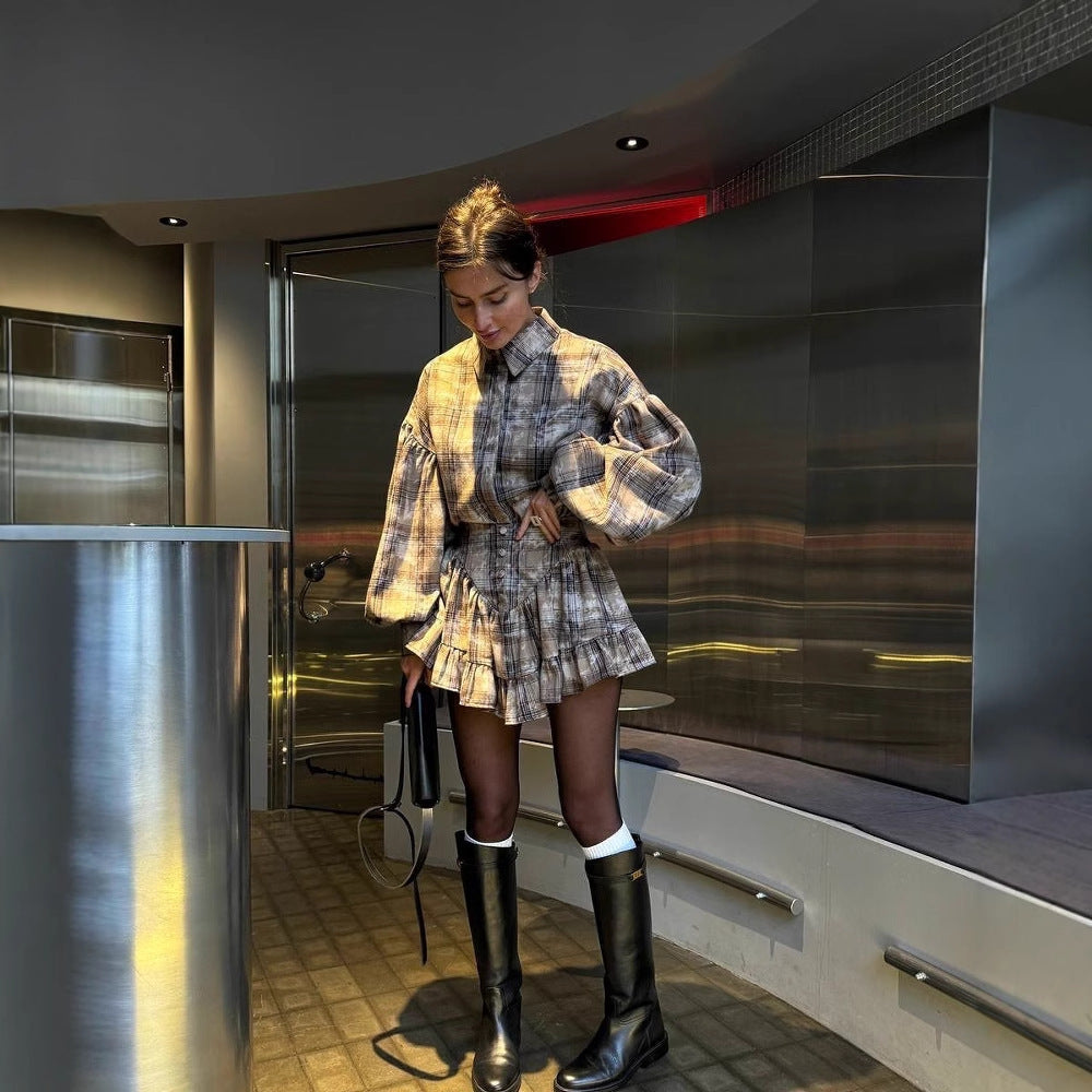 Ruffled Plaid Luxury Clothing for Women
