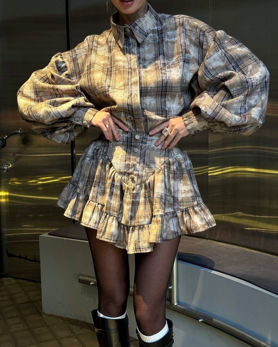 Ruffled Plaid Luxury Clothing for Women