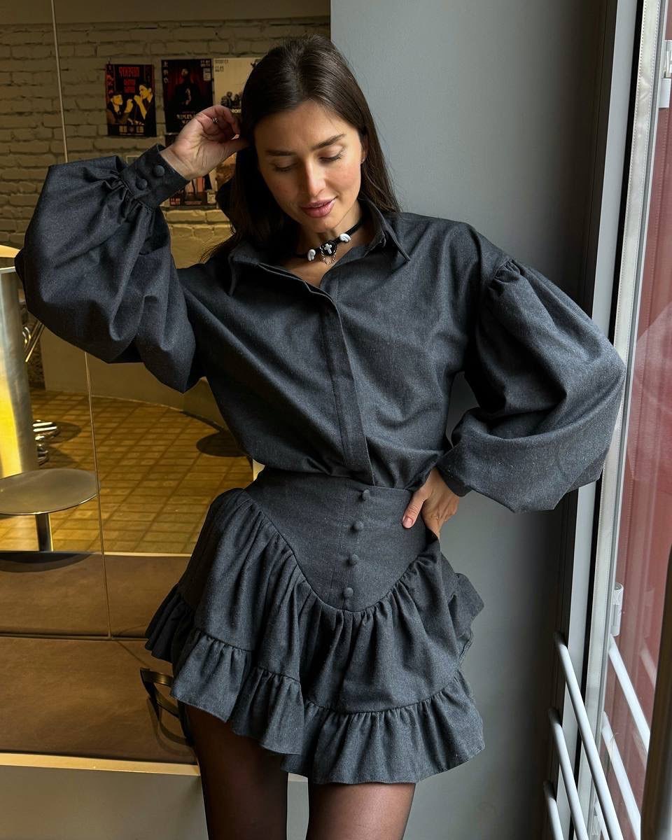 Ruffled Plaid Luxury Clothing for Women - Dark Gray / S