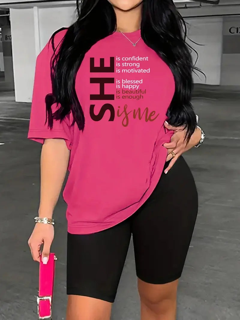 Printed Drop Shoulder T-Shirt Graphic Tees Women Tops - 4