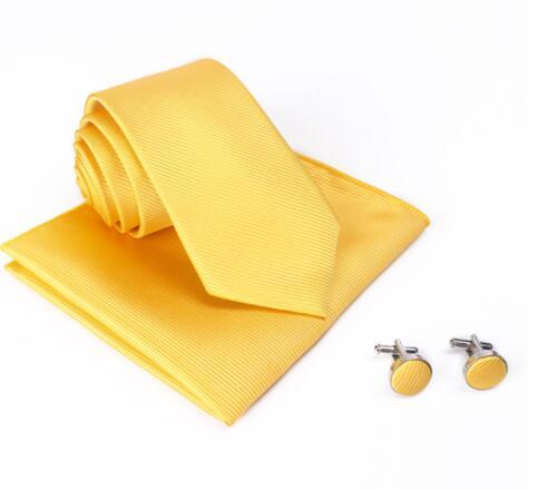 Solid Silk Mens Ties Neck Tie Set For Men Suits Tie Handker - Yellow
