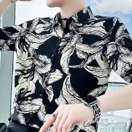 Printed Shirt Men’s High-grade Short-sleeved Summer Ins Ruoshuai