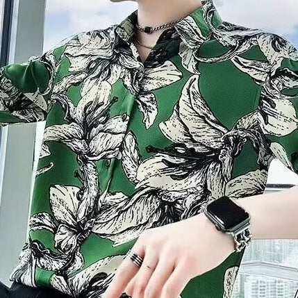 Printed Shirt Men’s High-grade Short-sleeved Summer Ins Ruoshuai