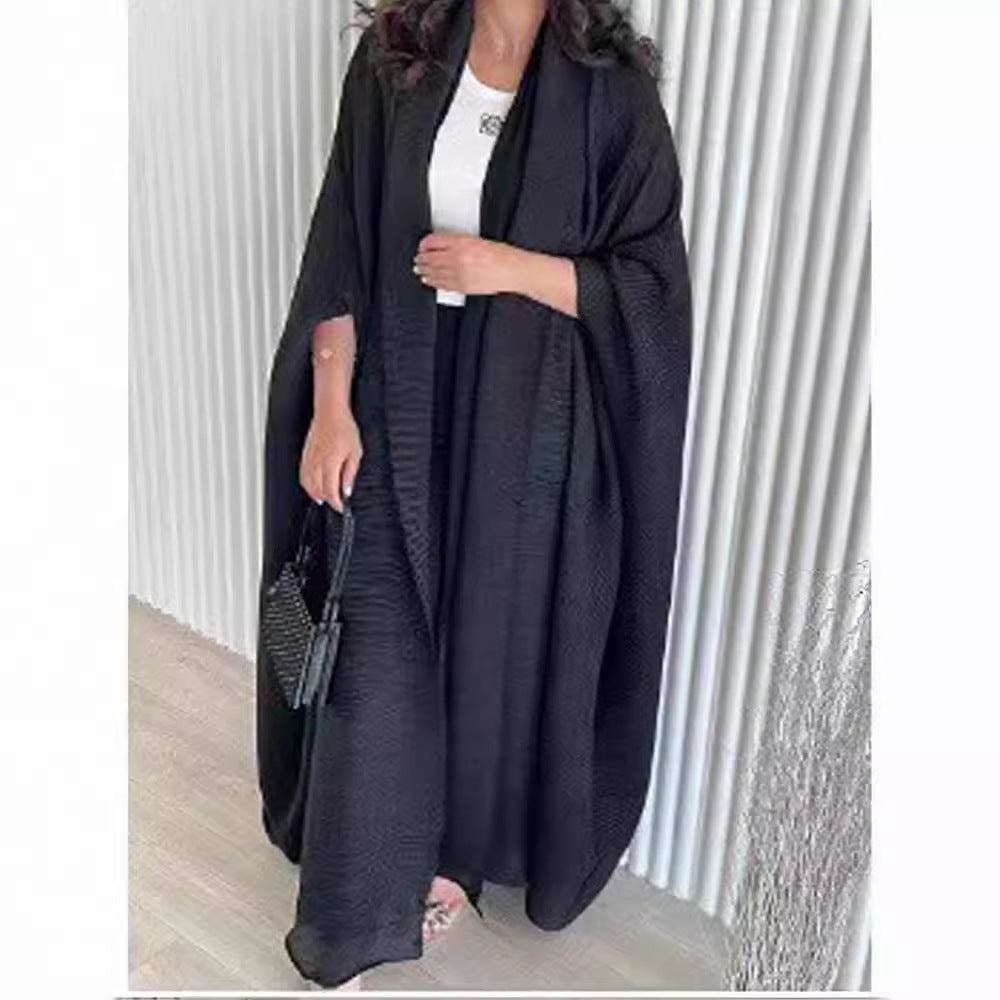 Sanzhai Shoulder Cloak Coat Pleated Loose Plus Size Scarf - Black / Free Size