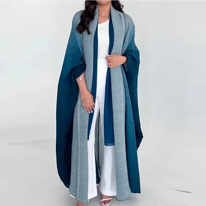 Sanzhai Shoulder Cloak Coat Pleated Loose Plus Size Scarf - Blue / Free Size