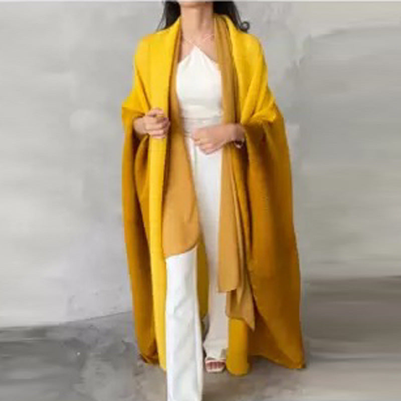 Sanzhai Shoulder Cloak Coat Pleated Loose Plus Size Scarf - Yellow / Free Size