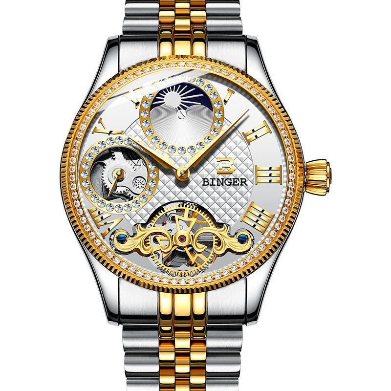 Sapphire Mechanical Marvel Mens Diamond Ring Watch - 4 Style