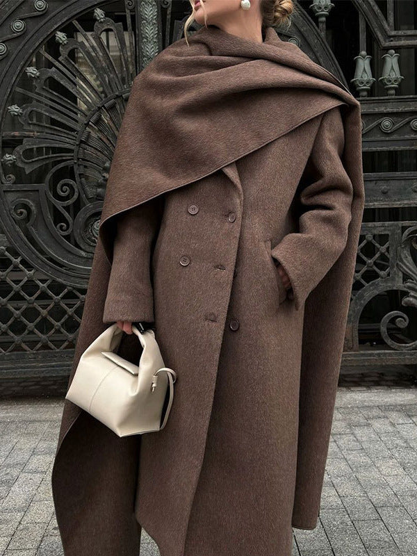 Arrival Of Scarf Collar Woolen Coat - Coffee Color / S
