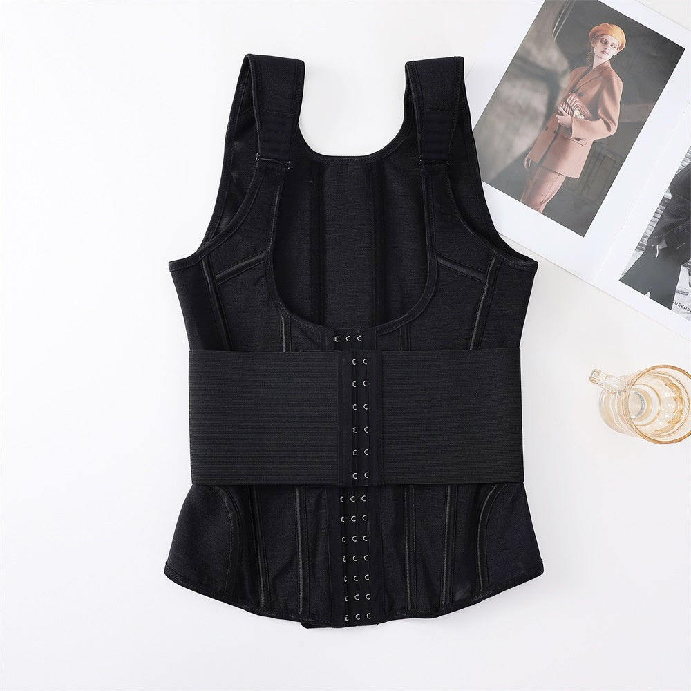 Six Breasted Chest Support Corset Belly Contracting Orthopedic Vest Tights Shaping Top - Black / XS
