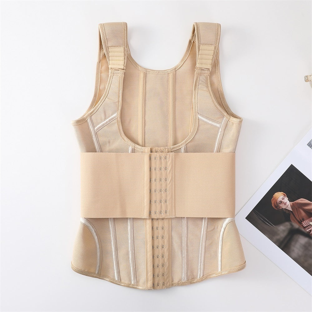 Six Breasted Chest Support Corset Belly Contracting Orthopedic Vest Tights Shaping Top - Apricot / XS