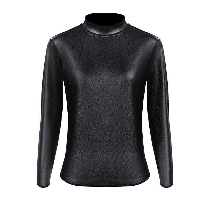 Body Shape Bodybuilding Slim Fit Middle-collar Long Sleeve Leather Coat - Black / XS