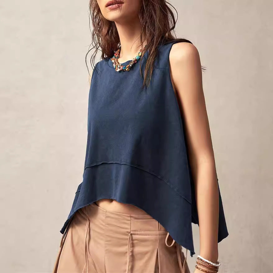 Summer Irregular Loose-fitting Sleeveless Shirt - Sea Blue / S