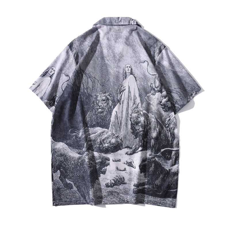 Japanese Short-sleeved Men’s Retro Ruan Shuai Seaside Flower Shirt