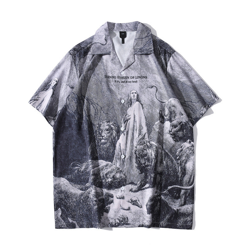 Japanese Short-sleeved Men’s Retro Ruan Shuai Seaside Flower Shirt