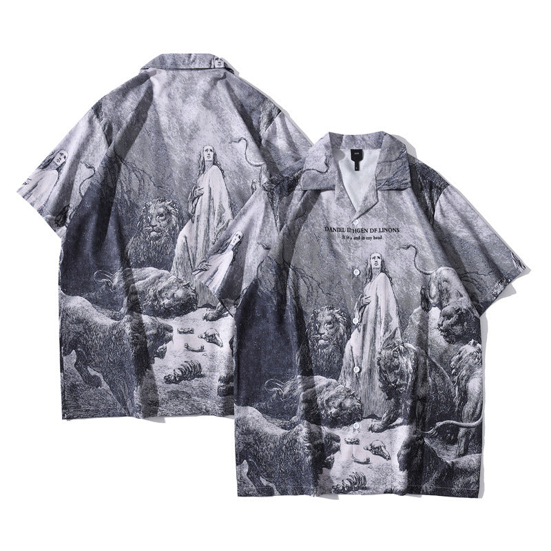 Japanese Short-sleeved Men’s Retro Ruan Shuai Seaside Flower Shirt - Picture Color / M
