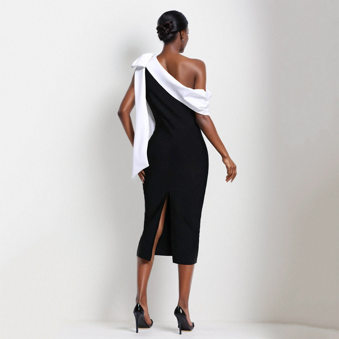 Women’s Slim-fit Oblique Shoulder Bandage Niche Dress
