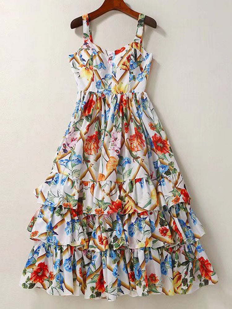 Self-cultivation Medium And Long Print Dress Girl